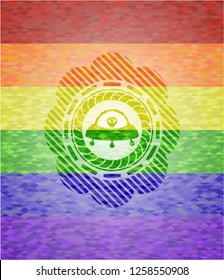 ufo with aline inside icon inside lgbt colors emblem 