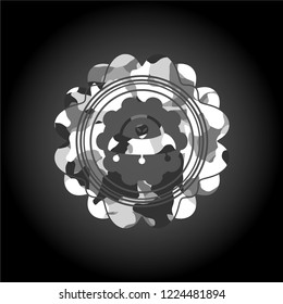 ufo with aline inside icon on grey camouflage pattern