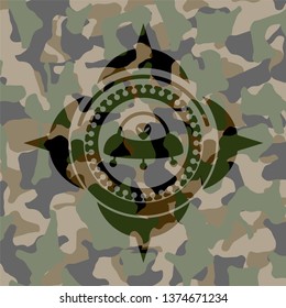 ufo with aline inside icon on camouflaged pattern