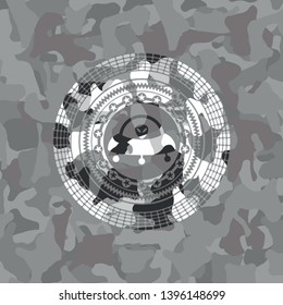 ufo with aline inside icon on grey camouflage texture