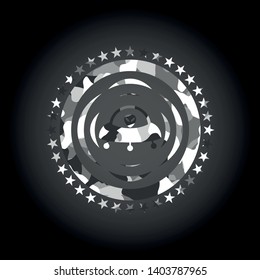 ufo with aline inside icon on grey camouflage pattern
