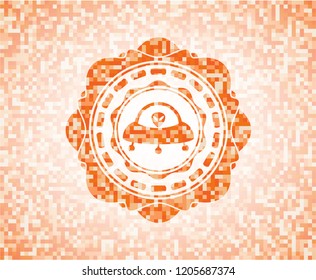 ufo with aline inside icon inside orange mosaic emblem