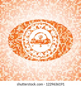 ufo with aline inside icon inside orange mosaic emblem