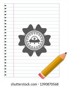 ufo with aline inside icon pencil strokes emblem. Vector Illustration. Detailed.