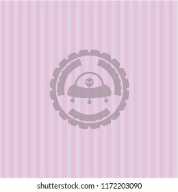 ufo with aline inside icon inside pink icon or emblem