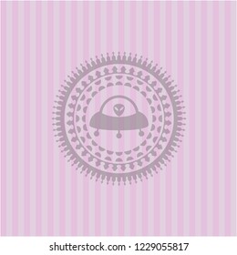 ufo with aline inside icon inside pink icon or emblem