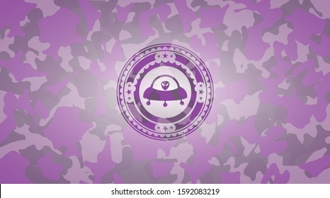 ufo with aline inside icon inside pink and purple camo texture