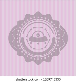 ufo with aline inside icon inside realistic pink emblem