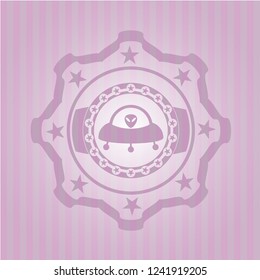 ufo with aline inside icon inside realistic pink emblem