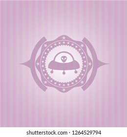 ufo with aline inside icon inside realistic pink emblem
