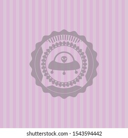 ufo with aline inside icon inside realistic pink emblem