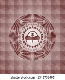 ufo with aline inside icon inside red badge with geometric pattern. Seamless.