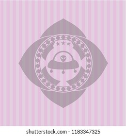 ufo with aline inside icon inside retro style pink emblem