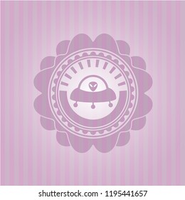ufo with aline inside icon inside retro pink emblem