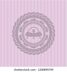 ufo with aline inside icon inside retro style pink emblem
