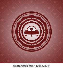 ufo with aline inside icon inside retro red emblem