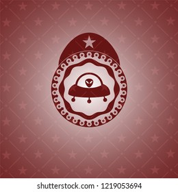 ufo with aline inside icon inside retro style red emblem
