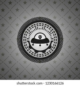 ufo with aline inside icon inside retro style black emblem