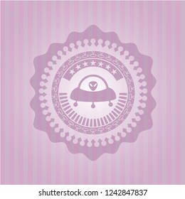 ufo with aline inside icon inside retro style pink emblem