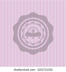 ufo with aline inside icon inside retro style pink emblem