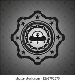 ufo with aline inside icon inside retro style black emblem