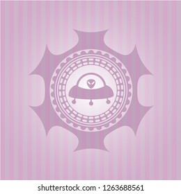 ufo with aline inside icon inside retro style pink emblem