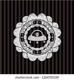 ufo with aline inside icon inside silver emblem or badge