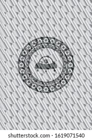 ufo with aline inside icon inside silver shiny emblem. Scales pattern. Vector Illustration. Detailed.