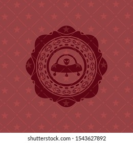 ufo with aline inside icon inside vintage red emblem
