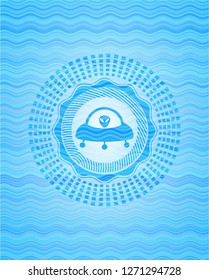 ufo with aline inside icon inside water concept style emblem.