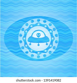 ufo with aline inside icon inside water concept style emblem.