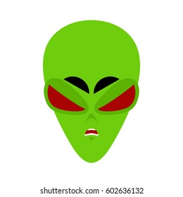 UFO angry Emoji. Green alien face Aggressive emotion. martian avatar
