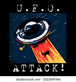 ufo attack vector illustration in modern style. suitable for t-shirts, prints and other apparel products 