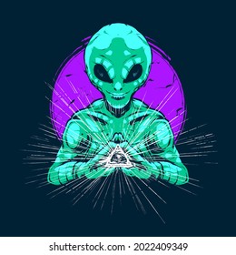 ufo attack vector illustration in modern style. suitable for t-shirts, prints and other apparel products 
