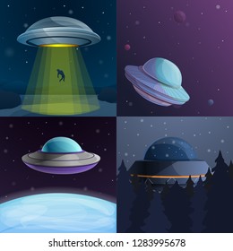 UFO banner set. Cartoon illustration of UFO vector banner set for web design