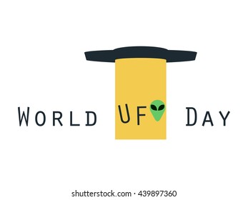 UFO with beam, alien abductions. Flying saucer. Vector illustration.
