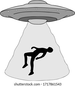 UFO and beam. Simple vector monochrome illustration. Aliens abduct humans.