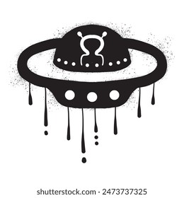 UFO with black spray paint graffiti