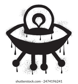 UFO with black spray paint graffiti