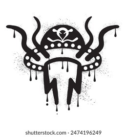 UFO with black spray paint graffiti