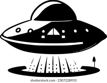 UFO - Black and White Isolated Icon - Vector illustration