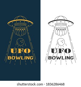 UFO bowling logo template. Two color options. Emblem, concept, icon, creative symbol. Vector illustration in flat style