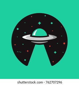Ufo bright badge away into the space