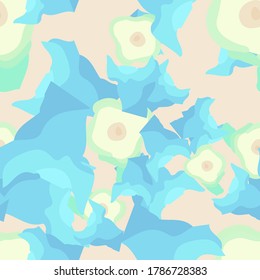 UFO camouflage of various shades of beige, green and blue colors. It is a colorful seamless pattern that can be used as a camo print for clothing and background and backdrop or computer wallpaper