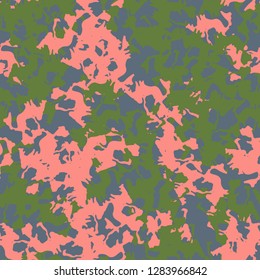 UFO camouflage of various shades of blue, green and pink colors. It is a colorful seamless pattern that can be used as a camo print for clothing and background and backdrop or computer wallpaper