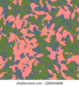 UFO camouflage of various shades of blue, green and pink colors. It is a colorful seamless pattern that can be used as a camo print for clothing and background and backdrop or computer wallpaper
