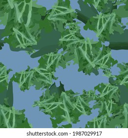 UFO camouflage of various shades of blue and green colors. It is a colorful seamless pattern that can be used as a camo print for clothing and background and backdrop or computer wallpaper