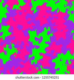 UFO camouflage of various shades of green, pink and purple colors. It is a colorful seamless pattern that can be used as a camo print for clothing and background and backdrop or computer wallpaper