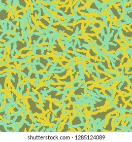 UFO camouflage of various shades of green, blue and yellow colors. It is a colorful seamless pattern that can be used as a camo print for clothing and background and backdrop or computer wallpaper