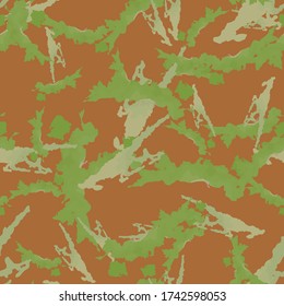 UFO camouflage of various shades of green and brown colors. It is a colorful seamless pattern that can be used as a camo print for clothing and background and backdrop or computer wallpaper